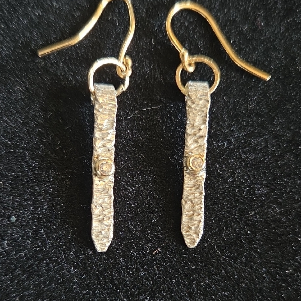 Hammered Silver Dangle Earrings - Picture 6 of 11
